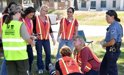 A group of people responding to an emergency