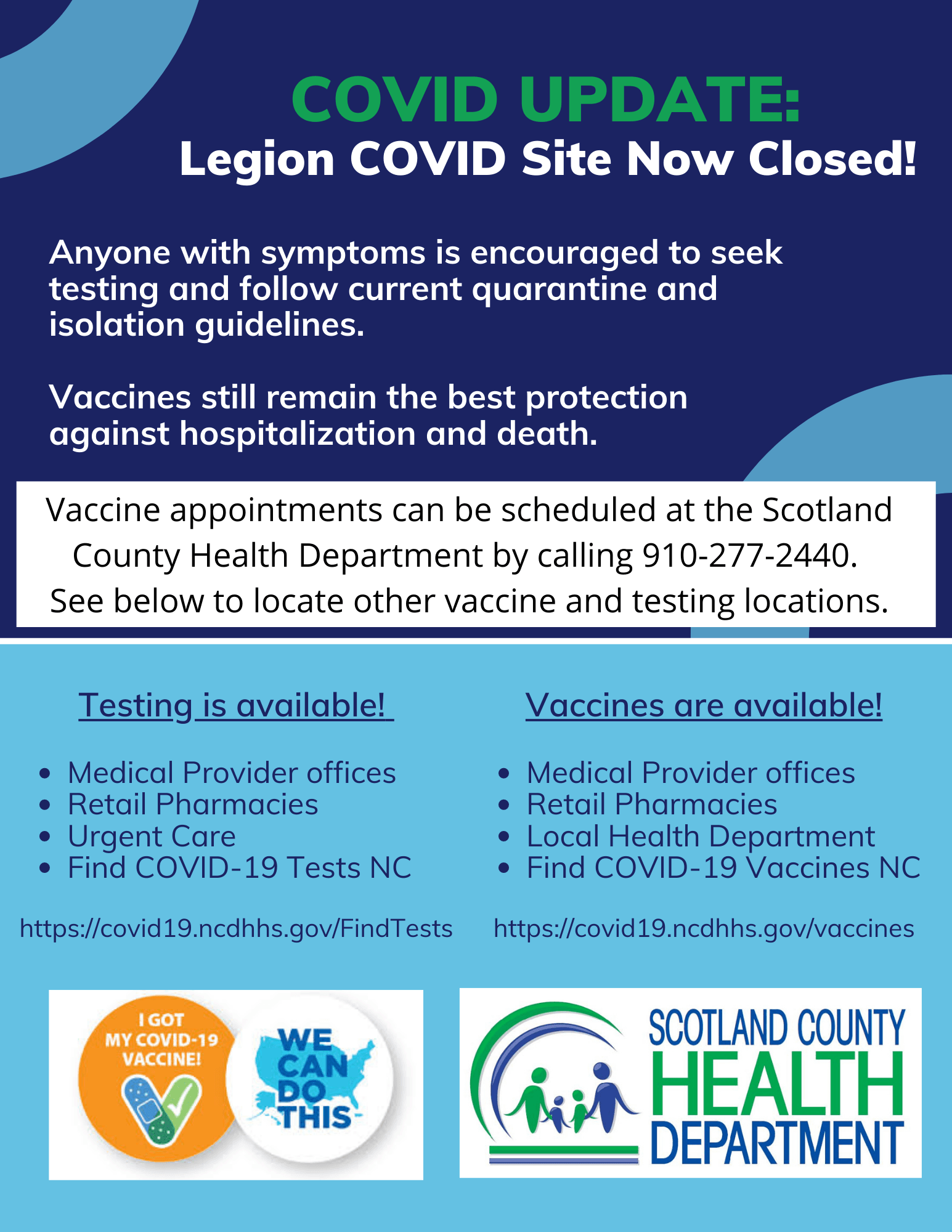 COVID Site Closure Info